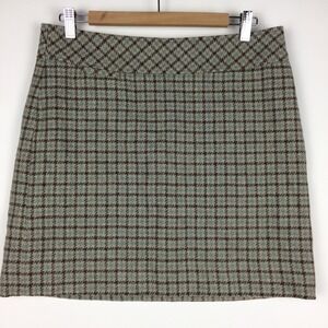 LL Bean Skirt Womens 10 Wool Blend Brown Plaid Checked Side Zip